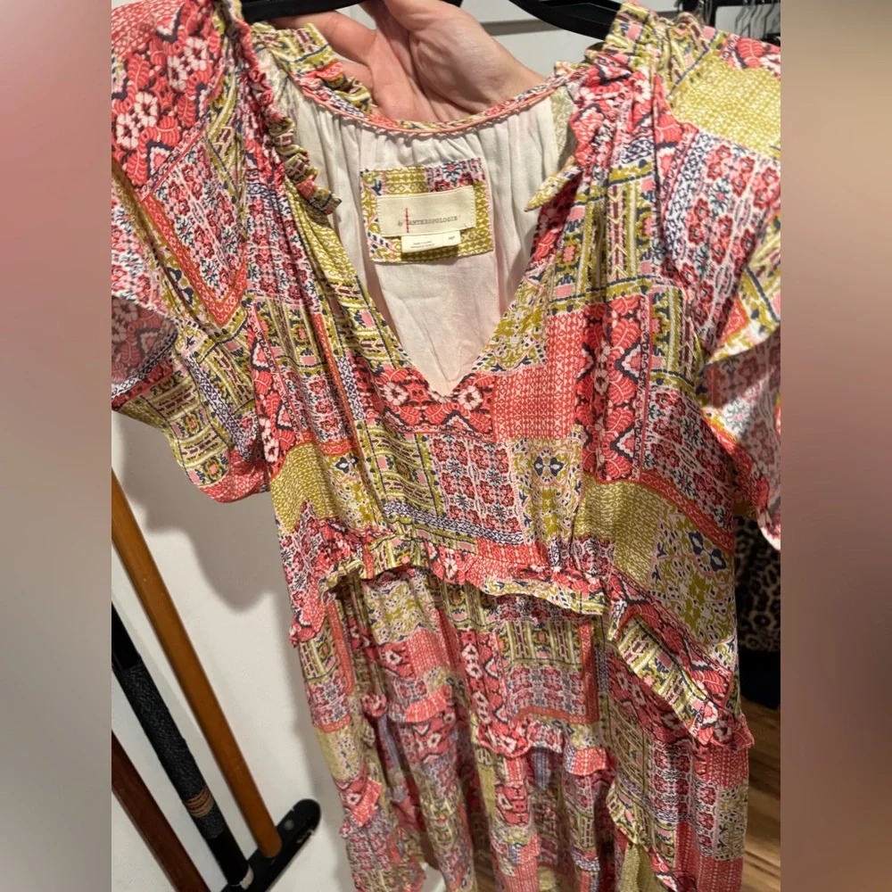 Anthropologie Multicolor Patchwork Midi Dress Medium Petite - Picture 3 of 5